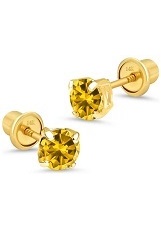 handsome yellow gold 4mm round basket November birthstone baby earrings